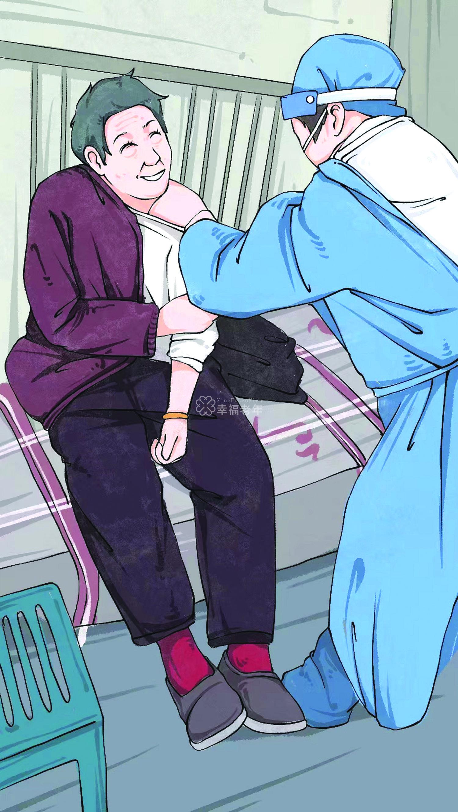 ▲熊儿寨乡疫情防控一线志愿者贾妍浩用手绘漫画的方式，讲述“微笑奶奶”接种疫苗故事。